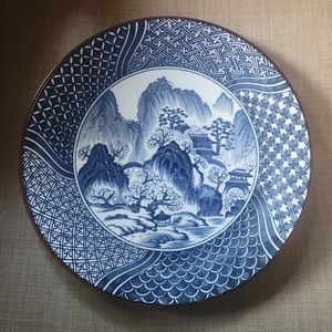 Vintage Chinoiserie serving platter Sato Gordon Japan blue